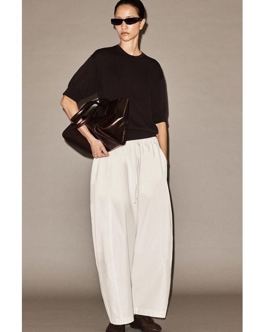 COS White Elasticated Barrel-Leg Trousers