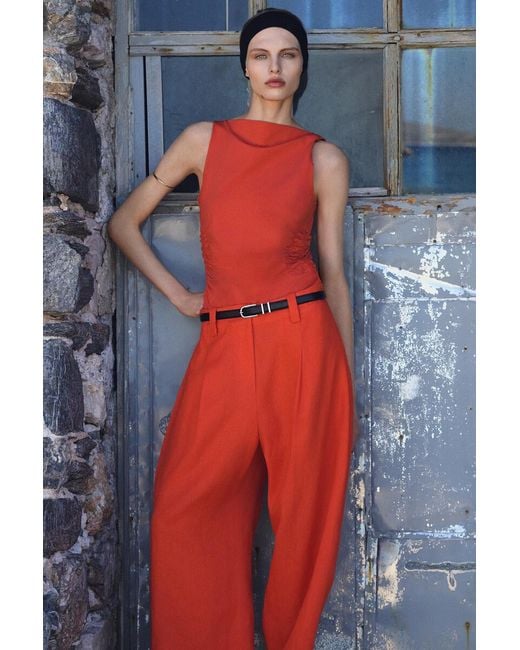 COS Red Buckle-Detail Linen Balloon-Leg Pants
