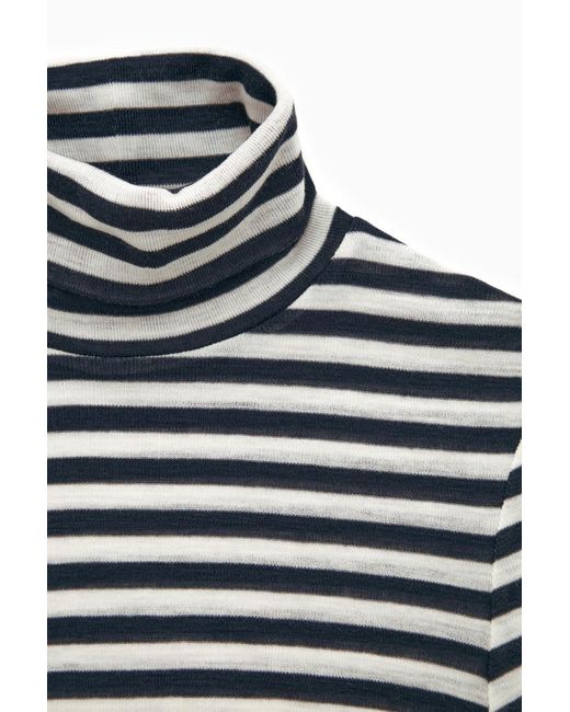 COS Blue Merino Wool Turtleneck Top