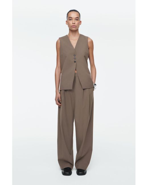 COS Brown Relaxed Twill Wide-leg Trousers