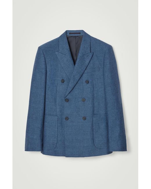 COS Blue Regular Double-breasted Linen Blazer for men