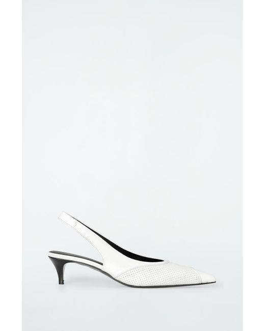 COS White Perforated Leather Slingback Heels