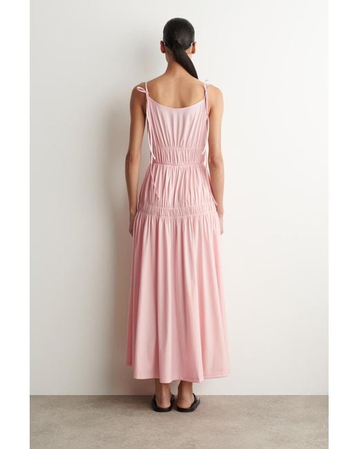 COS Pink Gathered Jersey Midi Dress