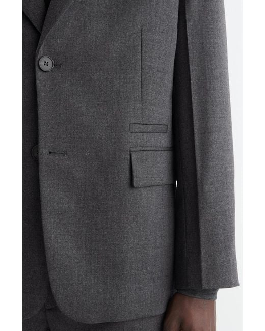 COS Gray Single-Breasted Wool Blazer for men