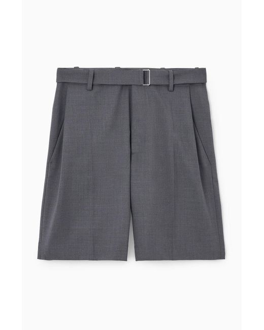 COS Gray Belted Wool-blend Shorts for men