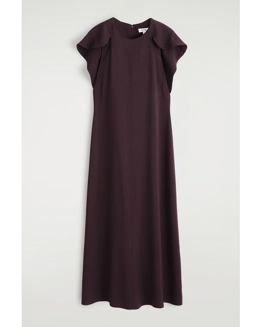 COS Purple Cape-Shoulder Midi Dress