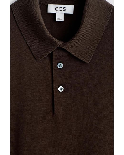 COS Brown Slim Knitted Silk Polo Shirt for men