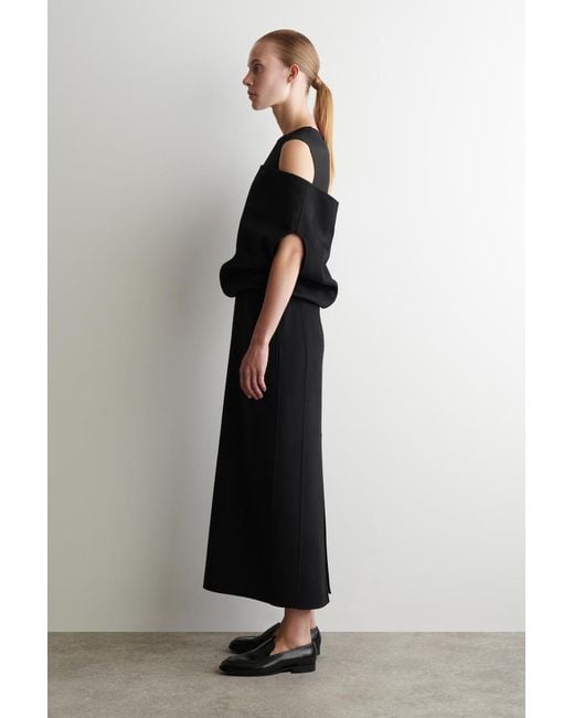 COS Black Off-The-Shoulder Wool-Silk Dress