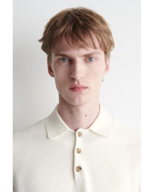 COS White Honeycomb-Knit Polo Shirt for men