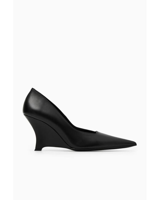 COS Black Pointed Leather Wedge Pumps
