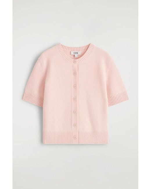 COS Pink Merino Wool Short-Sleveled Cardigan