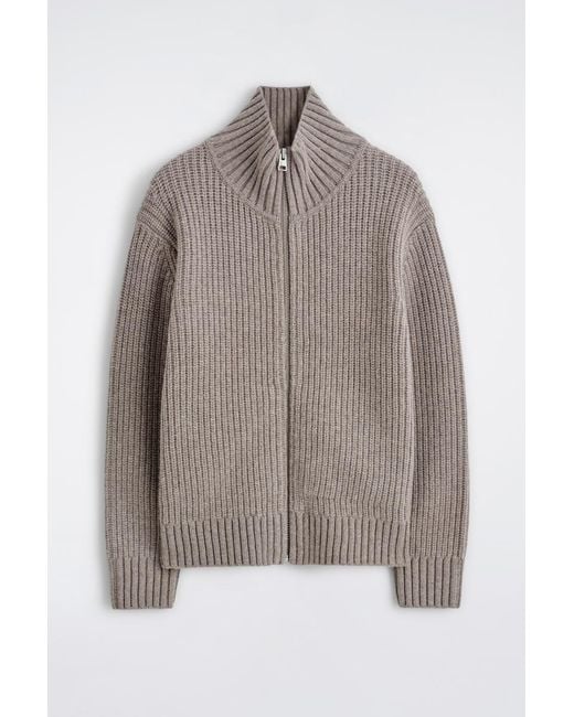 COS Gray Funnel-neck Knitted Wool Jacket for men