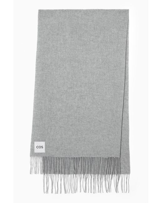 COS Gray Fringed Pure Wool Scarf
