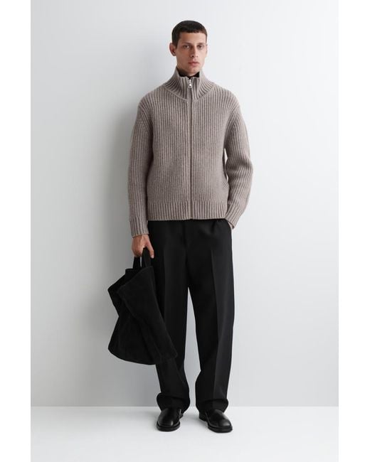 COS Gray Funnel-neck Knitted Wool Jacket for men