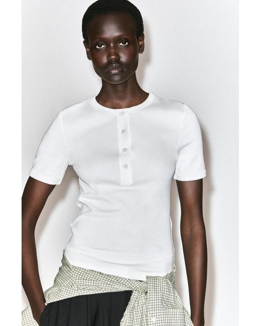 COS White Ribbed Henley T-Shirt