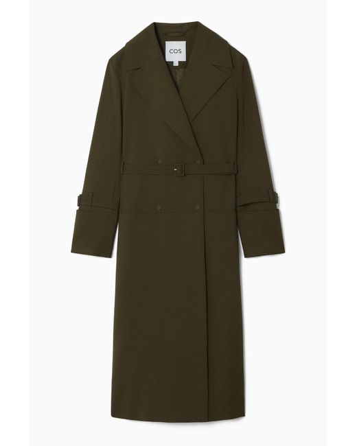 COS Green Double-breasted Wool-blend Trench Coat