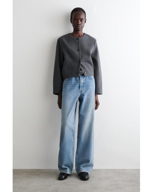 COS Gray Boiled Merino Wool Cardigan