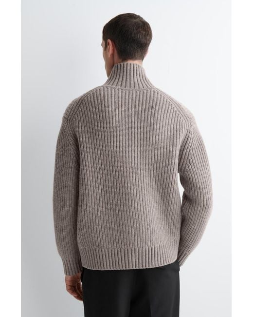 COS Gray Funnel-neck Knitted Wool Jacket for men