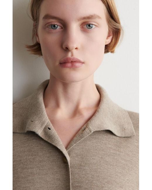 COS Natural Merino Wool Funnel-Neck Cardigan