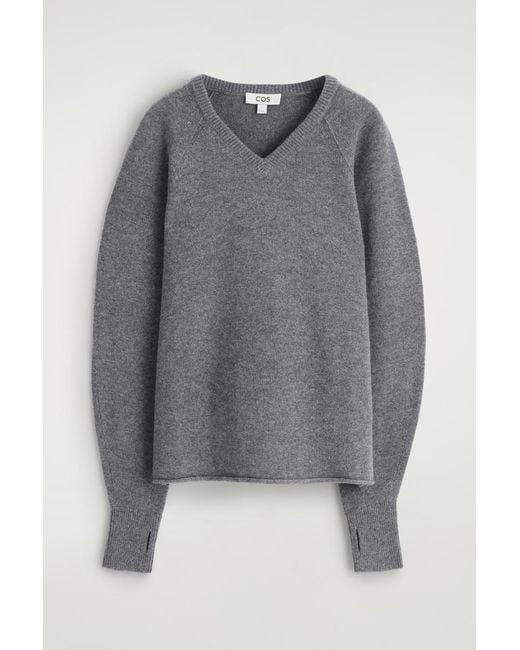 COS Gray Merino Wool V-Neck Sweater
