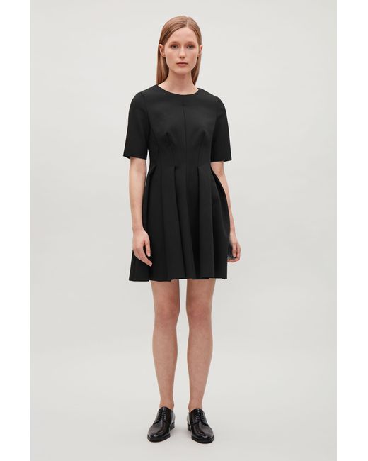 COS Black Waisted Dress With Pleats