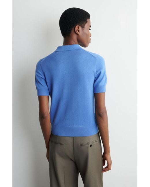 COS Blue Shrunken Wool-Blend Polo Shirt