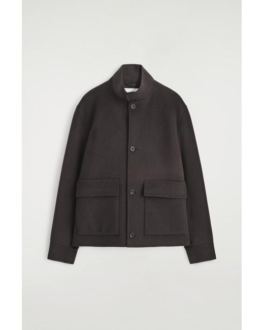COS Black Double-Faced Wool Funnel Neck Jacket for men