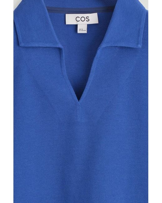 COS Blue Technical Piqué Polo Shirt for men