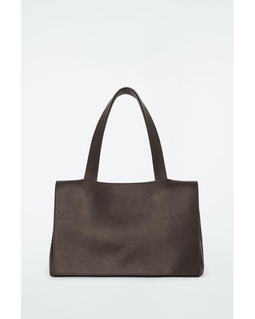 COS Brown The Small Flap Tote - Leather
