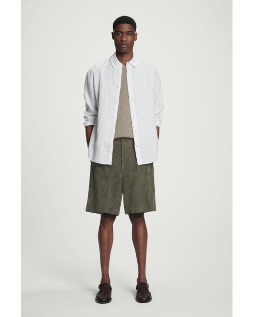 COS Green Tailored Suede Shorts for men