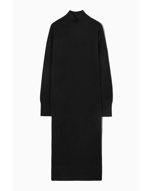 COS Black Lightweight Merino-wool Turtleneck Dress