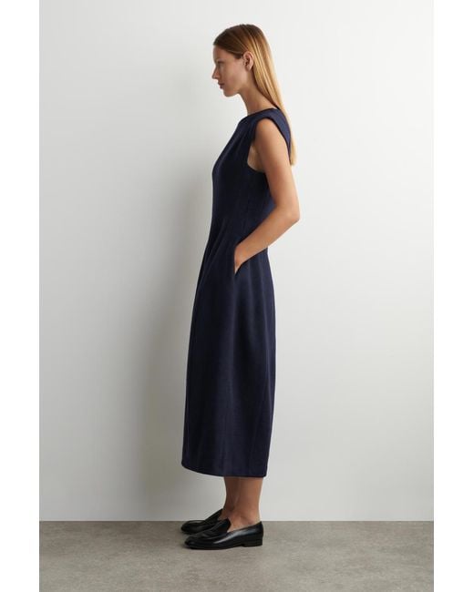 COS Blue Sculpted Brushed-Wool Midi Dress