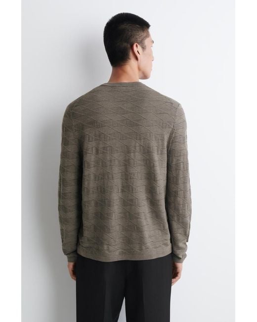 COS Brown Geometric-Knit Merino Wool Jumper for men