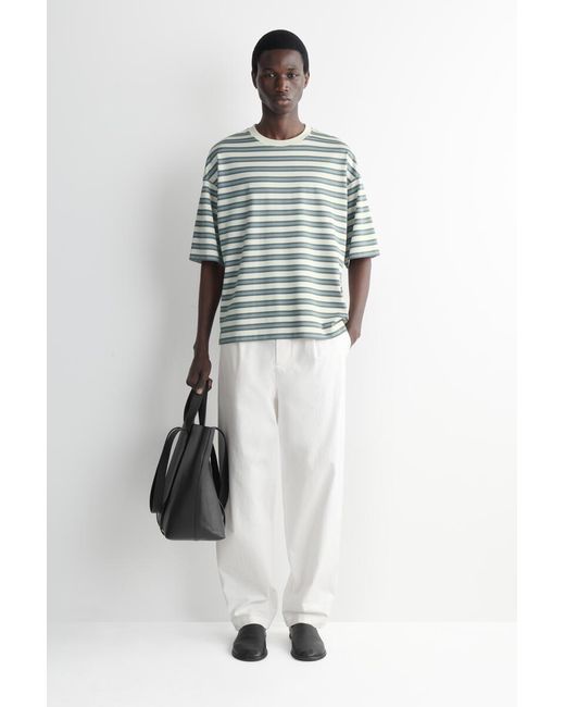 COS Gray Oversized Striped Cotton T-Shirt for men