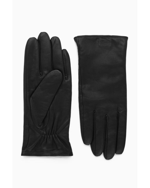 COS Black Cashmere-lined Leather Gloves