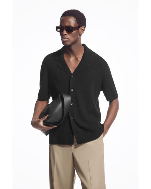 COS Black Short-sleeved Bouclé-knit Shirt for men