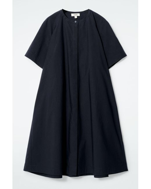 COS Blue Oversized Flared Poplin Midi Dress