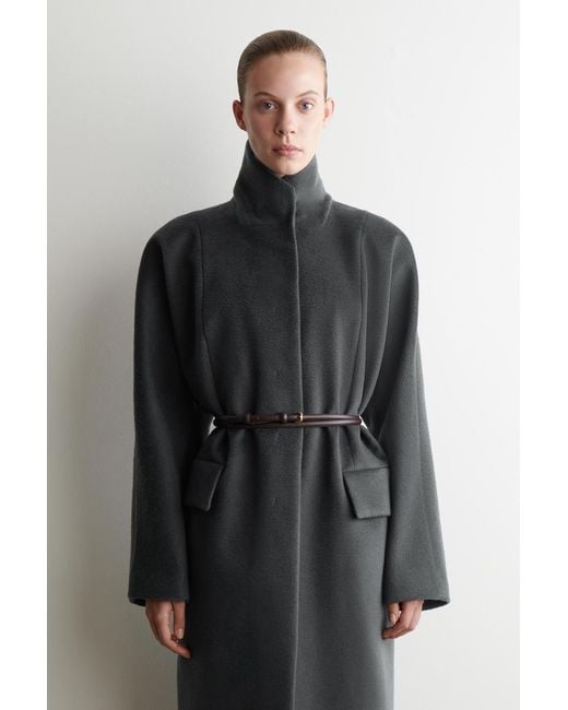 COS Gray Tailored Wool-Zibeline Long Coat