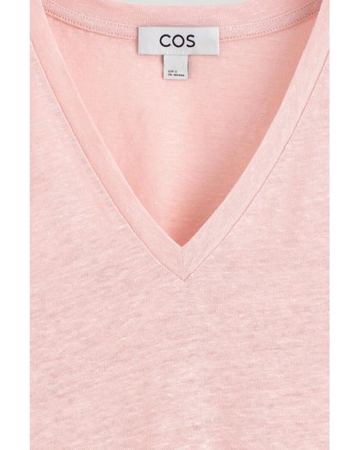 COS Pink V-Neck Linen T-Shirt