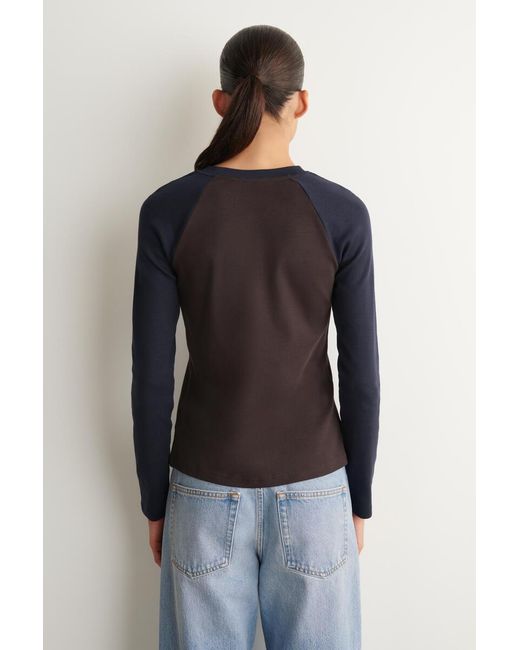 COS Blue Long-Sleeved Cotton Raglan T-Shirt