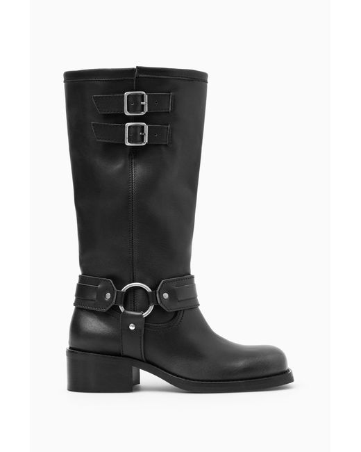 COS Black Leather Biker Boots
