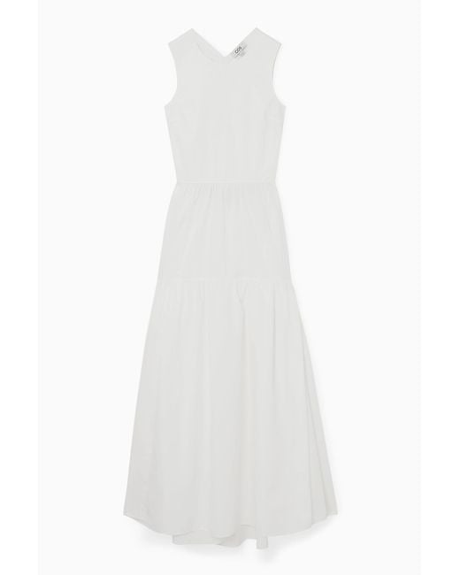 COS White Open-back Tiered Midi Dress