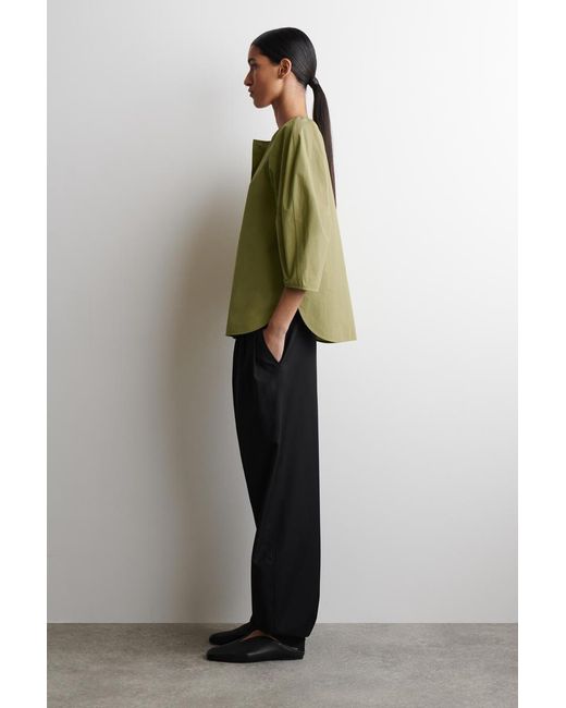 COS Green Sculptural Pima Cotton-Poplin Blouse