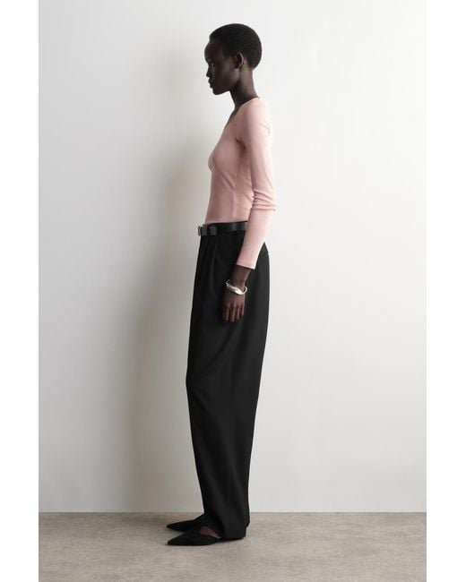 COS Pink Satin-Trimmed Cotton Jersey Long-Sleeved Top