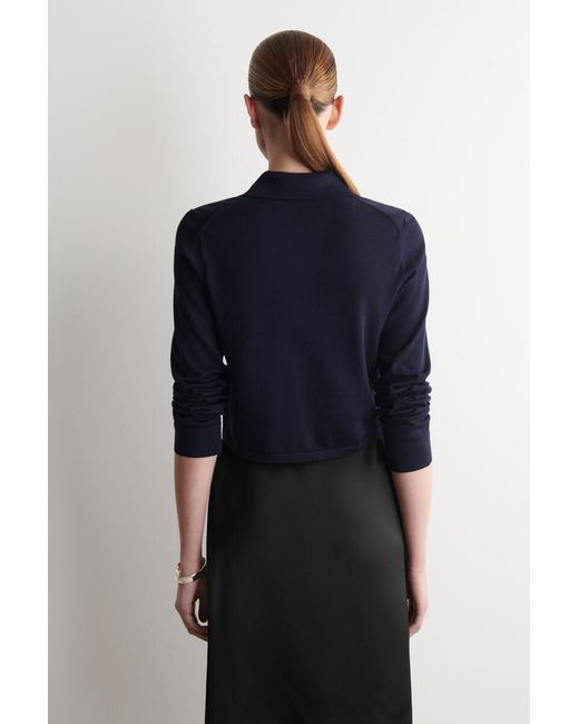COS Blue Knitted Cotton Cardigan With Pocket Detail