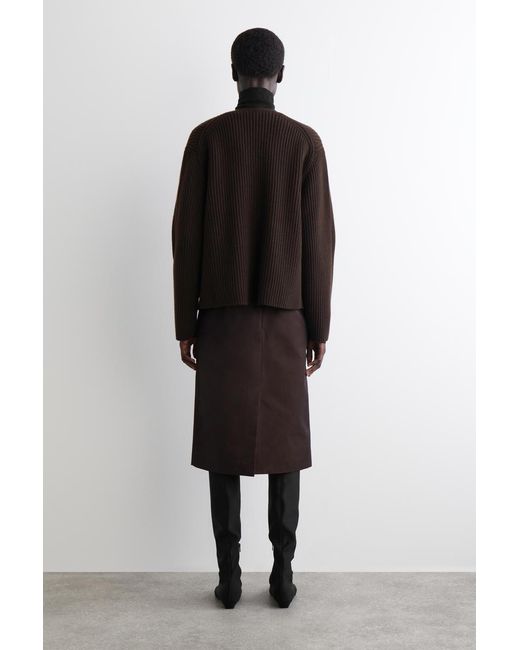COS Black Ribbed Merino Wool Utility Cardigan