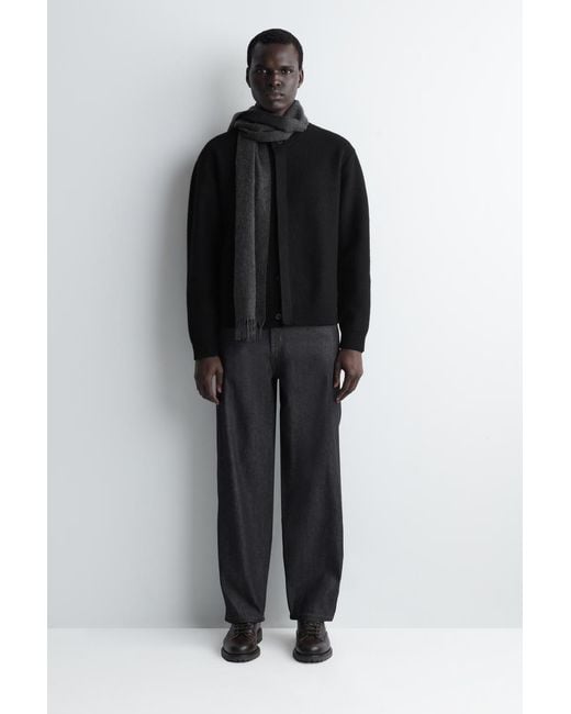 COS Black Boiled-Wool Crew-Neck Cardigan for men