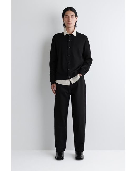 COS Black Merino Wool Crew-Neck Cardigan for men