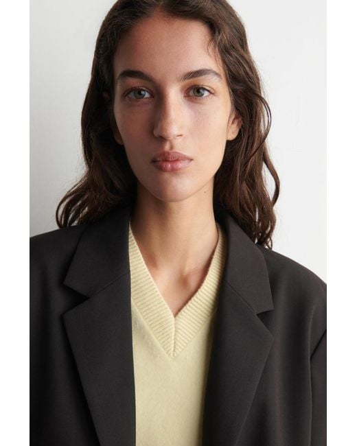 COS Yellow Rounded Wool V-Neck Sweater