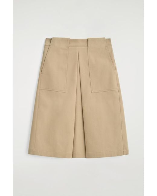 COS Natural Deconstructed Pleated Cotton Midi Skirt